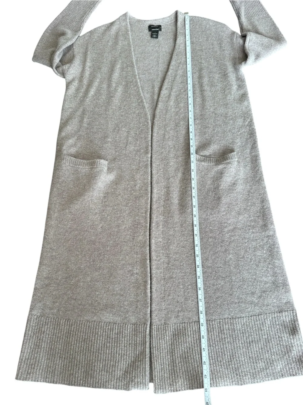 Halogen Women's Wool Cashmere Blend Duster Longline Cardigan Taupe Neutral Large